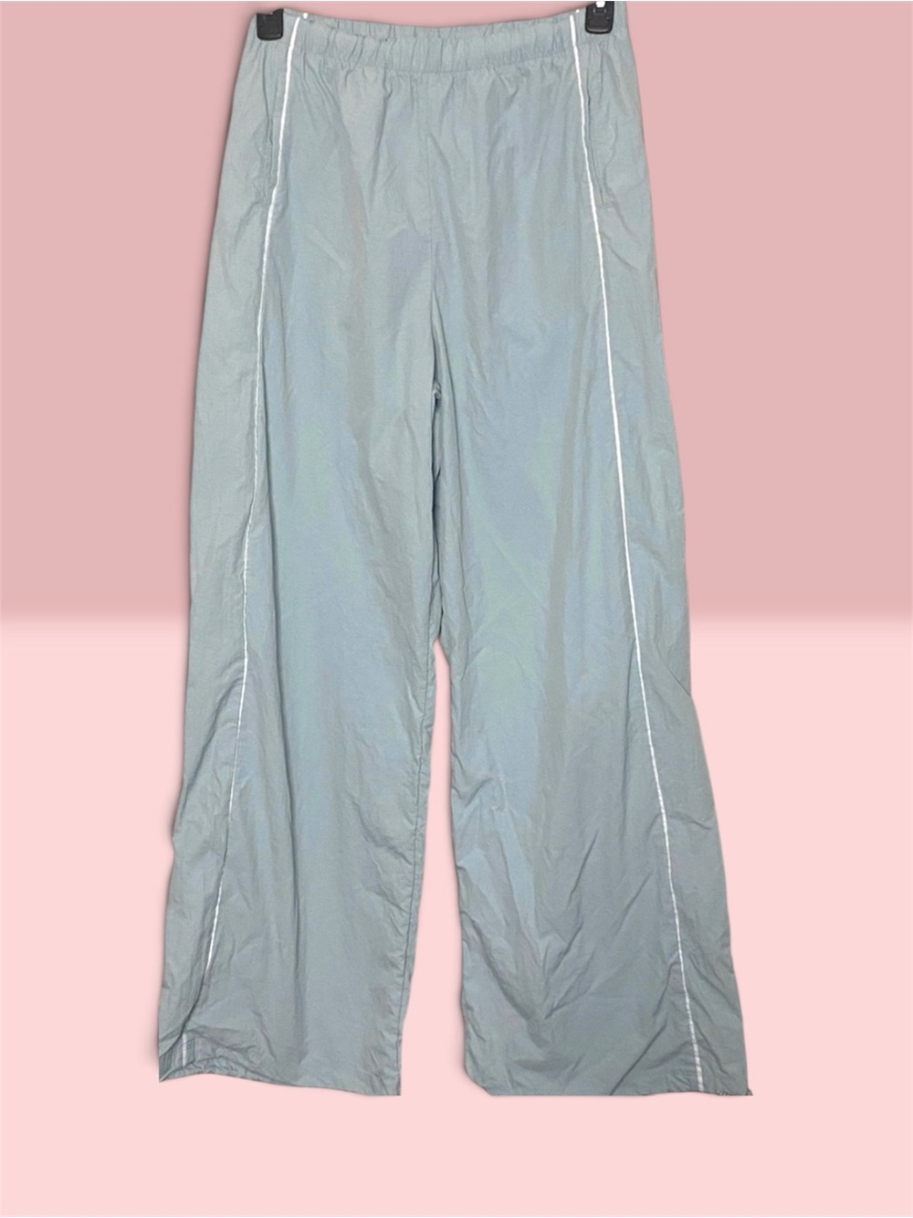 Gilly Hicks Women's Solid Wide Leg Baby Blue Drawstring Hem Track Pants Nylon